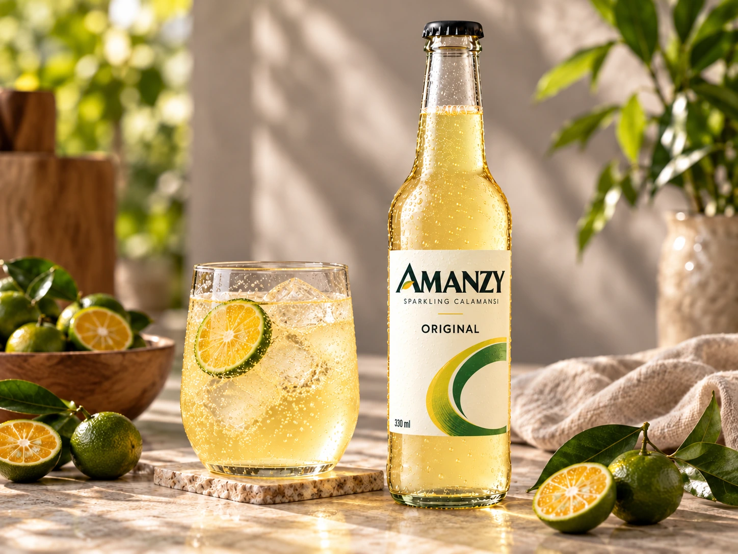 Concept serving of chilled sparkling calamansi
